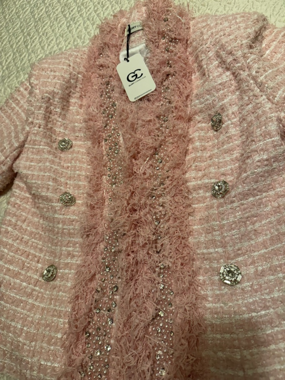 Embellished Pink Bouclé Blazer Jacket - Picture 2 of 4